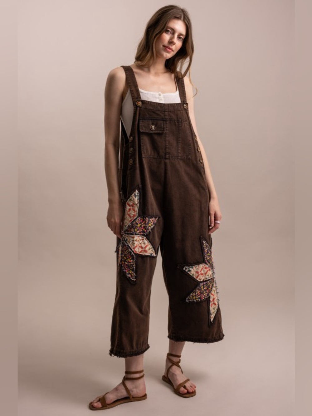 K1 New 🔥Bluevelvet Dark Brown Washed Patchwork Overall - Picture 2 of 10